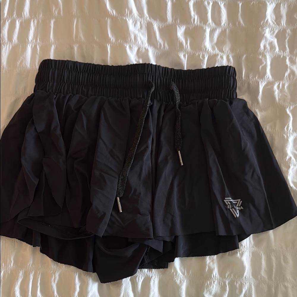 Black Skorts with Elastic Waistband and Flowy Skirt
